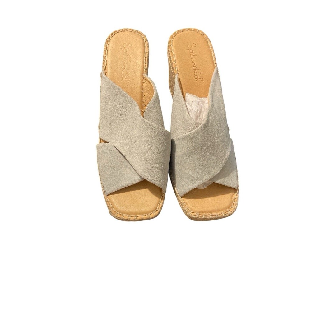 Splendid Britt Size 9M Beige Suede Leather‎ Espadrille Wedge Sandals Slide - Picture 7 of 11